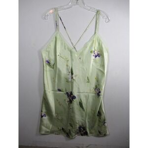 Vintage 90s California Miss Shiny Satin Chemise Nightgown Women Green Sleeveless
